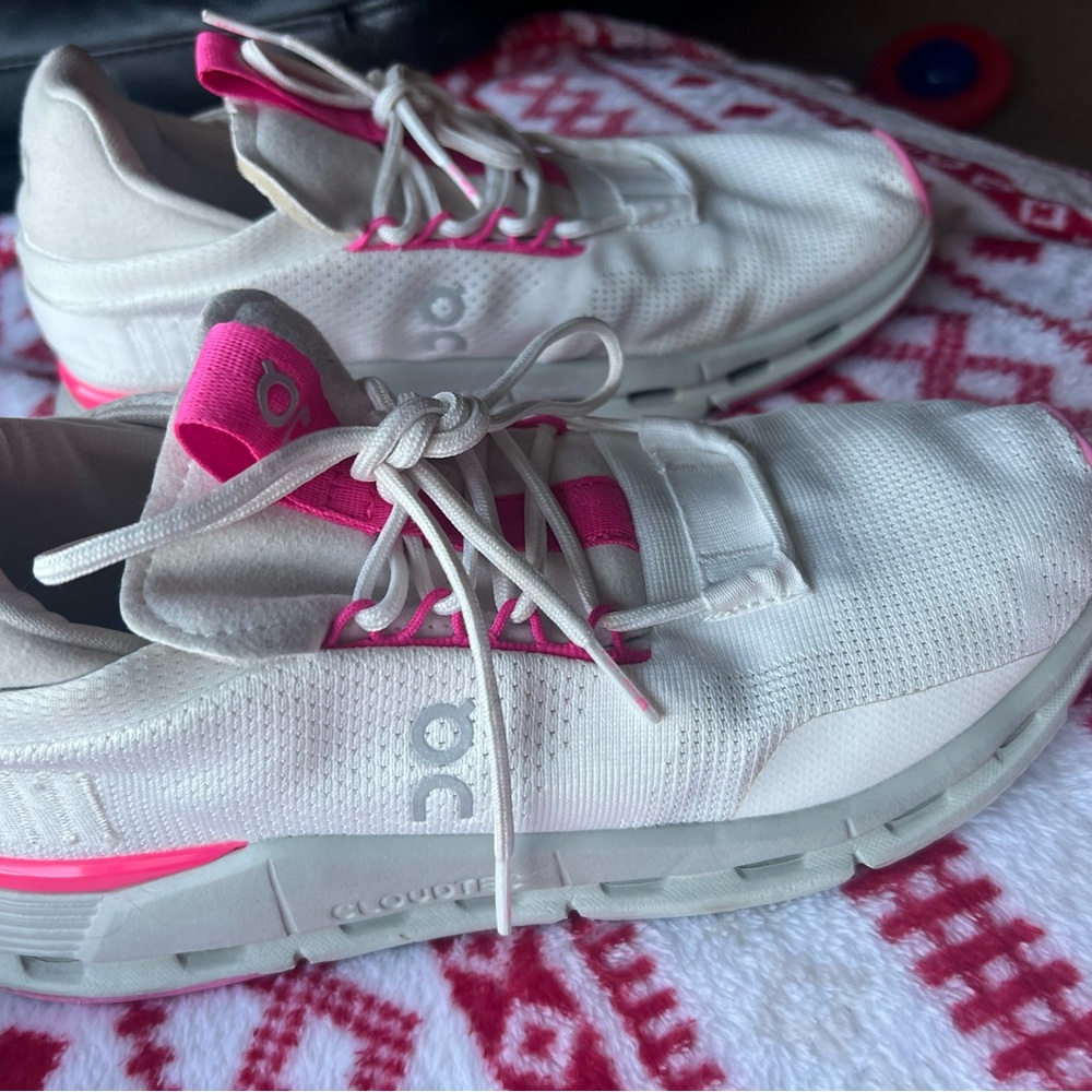 On Running Cream and Pink Sneakers